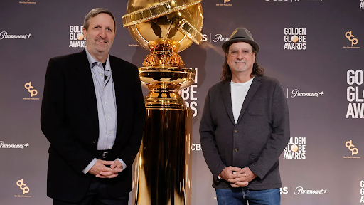 (Executive producing showrunners Ricky Kirshner and Glenn Weiss onstage during the 81st Golden Globe Awards nominations).
Photo courtesy of the Hollywood Reporter.
